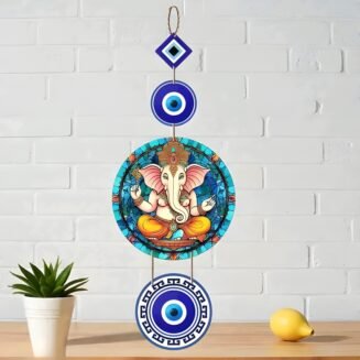Lord Ganesha Evil Eye Wooden Wall Hanging | Spiritual Home Decor