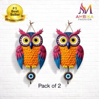 Decorative Owl Wall Hanging with Evil Eye Charm Colourful Printing Art